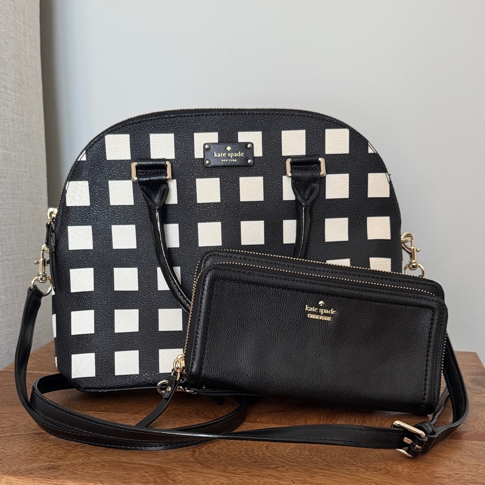 Kate Spade Grove Street Carli satchel black & white pop art checkered + wallet